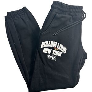 NWOT Rolling Loud x Felt Merch Collegiate Black Joggers - New York - Size Medium